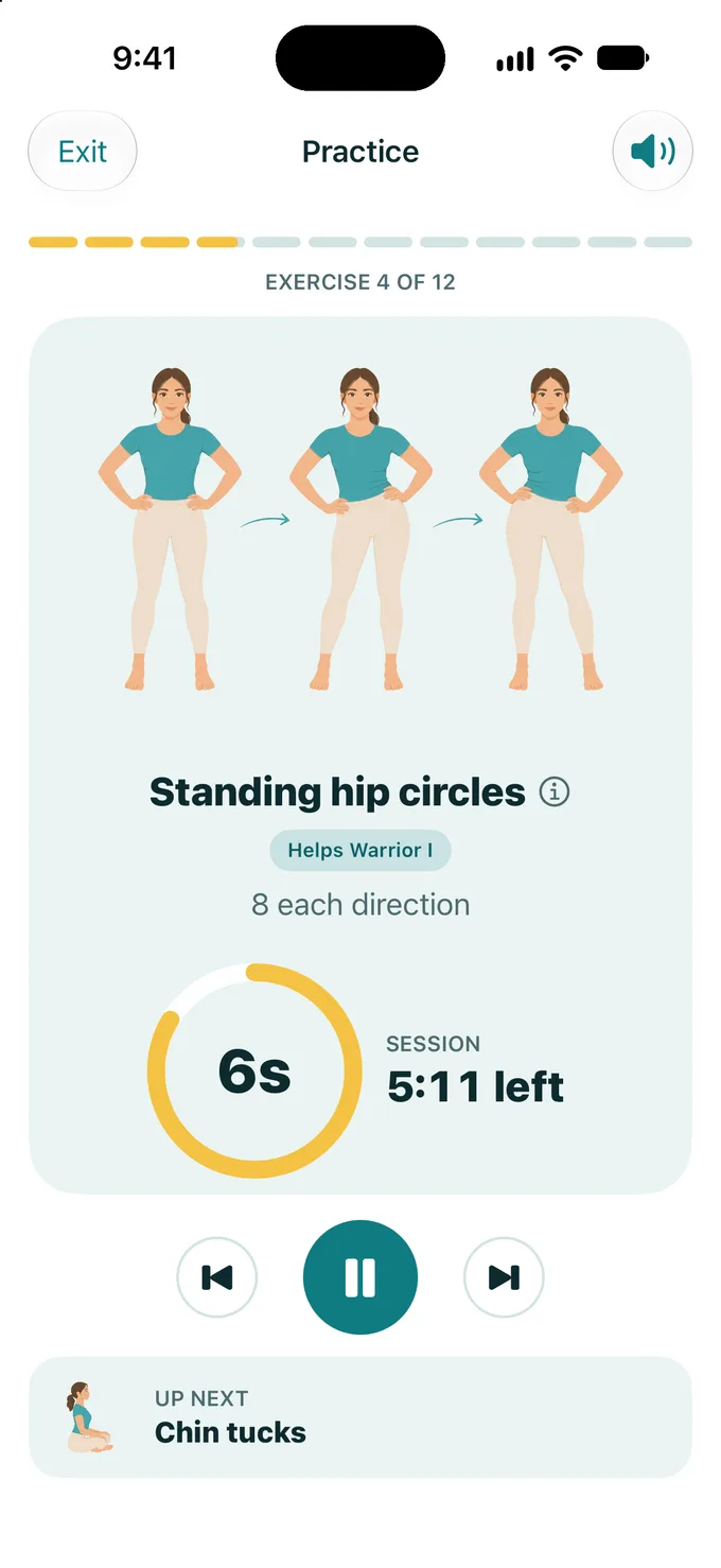 Posewise guided daily practice screen